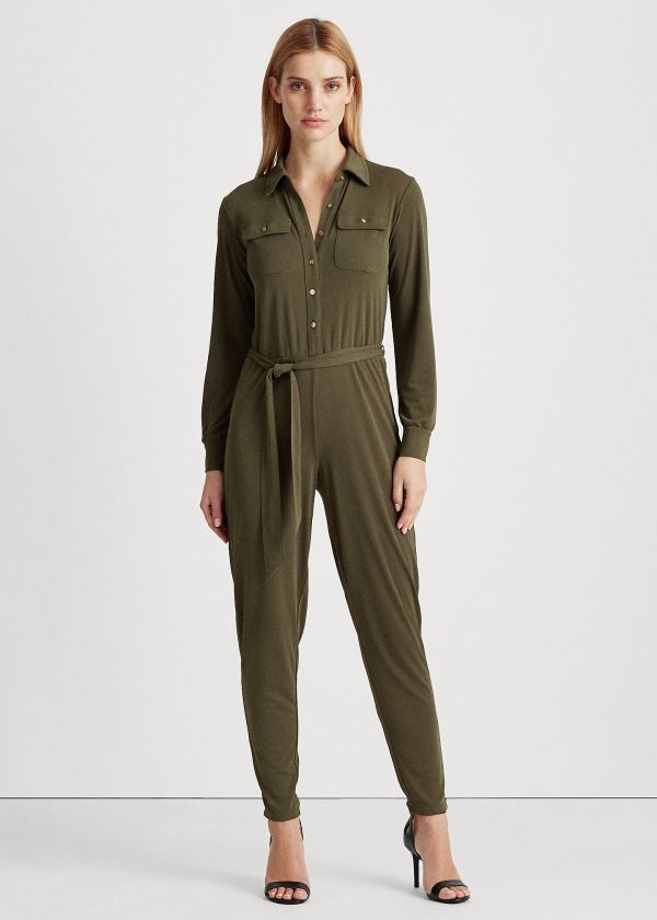 Jumpsuits Ralph Lauren Mujer Verde Oscuro Oliva - Buttoned Jersey - QOGDF1590